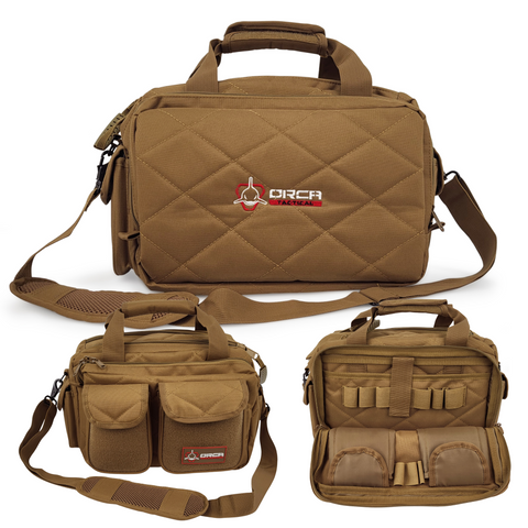 Orca Tactical Gun Range Bag Compact Handgun Pistol Duffel Carrier - Coyote Brown