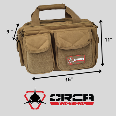 Orca Tactical Gun Range Bag Compact Handgun Pistol Duffel Carrier - Coyote Brown